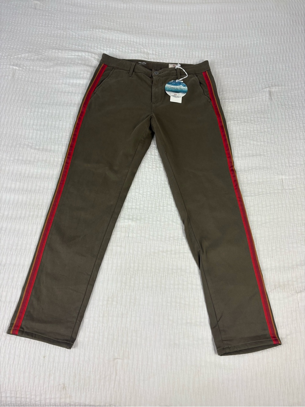 Ag Adriano Goldschmied Olive Cropped Pants with Red Side Stripes